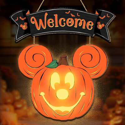 Halloween Mouse Pumpkin Lantern with Light, Spooky Porch Decor, Cute Pumpkin Wreath Hanging Decoration, Indoor Window & Front Door Halloween Home Decor