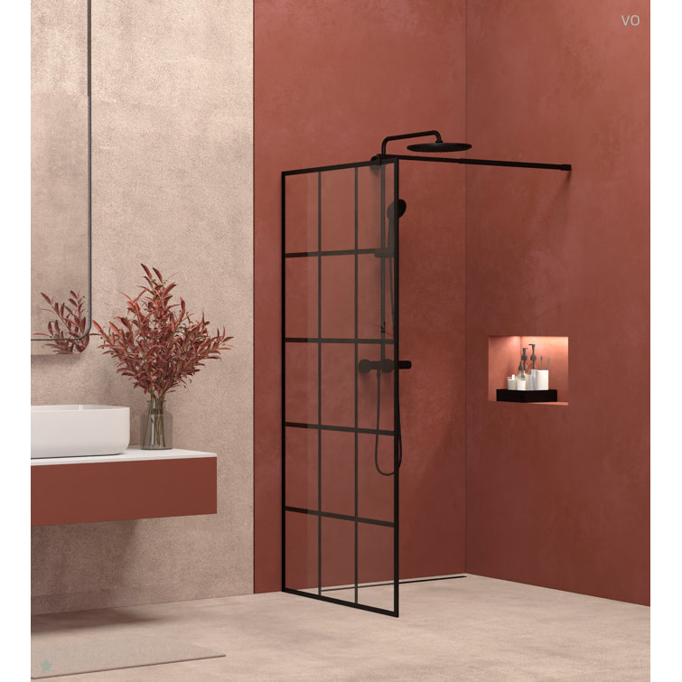 Framed Glass Shower Screen 34" Width X 72"Height With 1/4" 6Mm Silk-Printing Tempered Glass, Black Aluminum And Support Bar,Shower Door