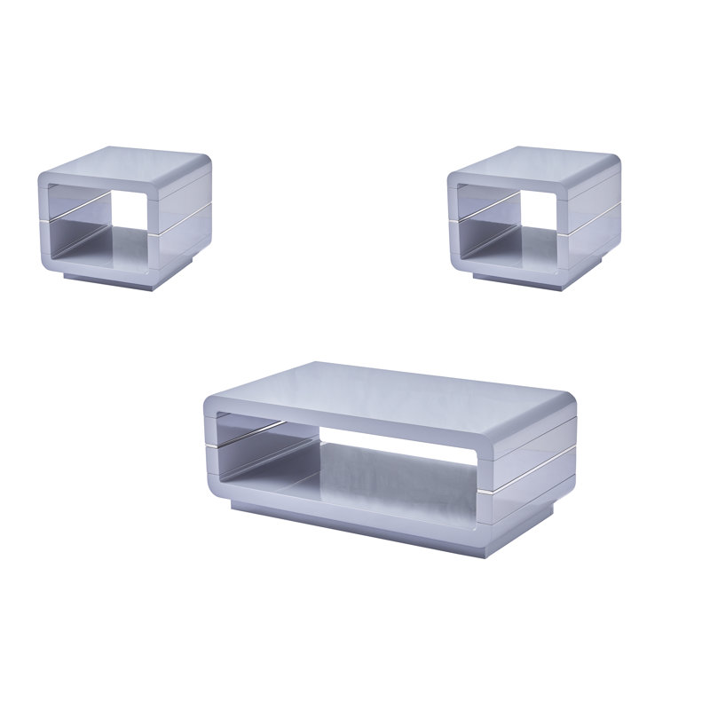 Ensemble de tables basses 3 pièces Tolgahan, Gris clair brillant
