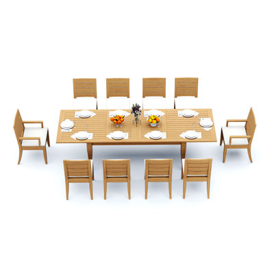 7 Pcs Grade-A Teak Wood Dining Set: 122" Atnas Double Extension Rectangle Table And 6 Atnas  Chairs (2 Arm & 4 Armless Chairs) #11AT2802
