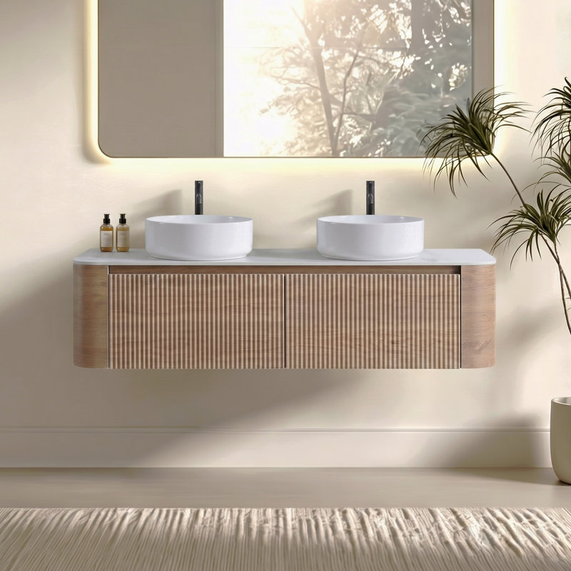 Meuble-lavabo 72 po avec lavabo, armoire murale en noyer avec porte-serviettes gratuit, lavabos doubles en céramique blanche, sans drain et robinet, pré-assemblé