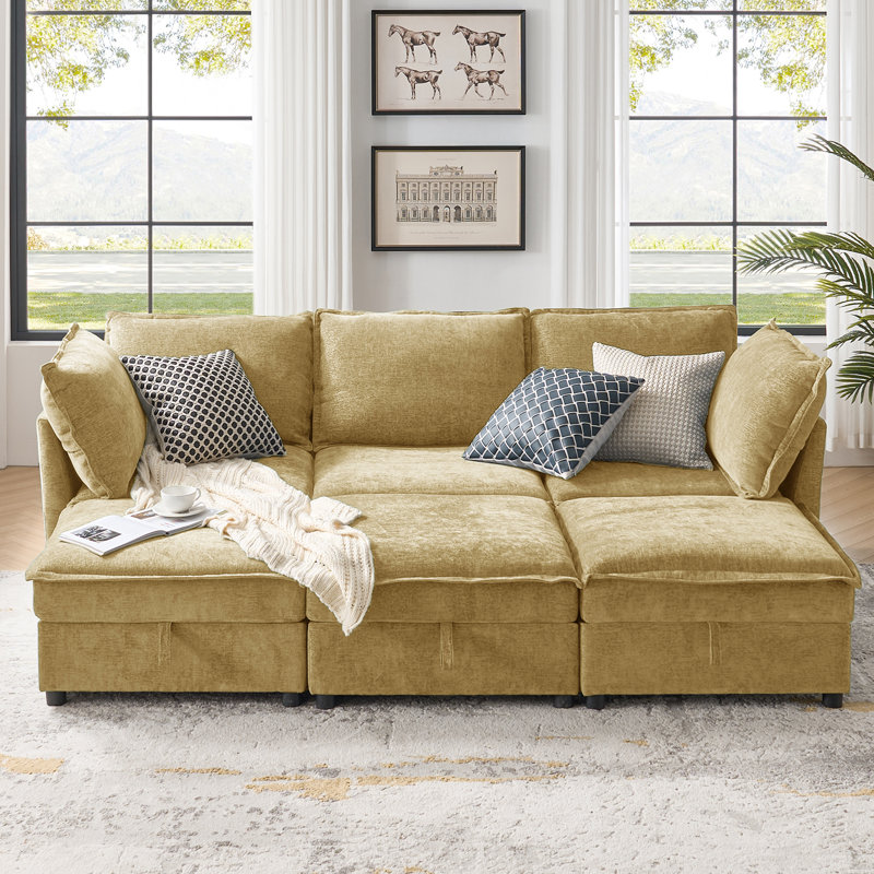 Cheltenham 127"W Modern 6-Piece Extra-Wide Storage Sectional Sofa, Caramel