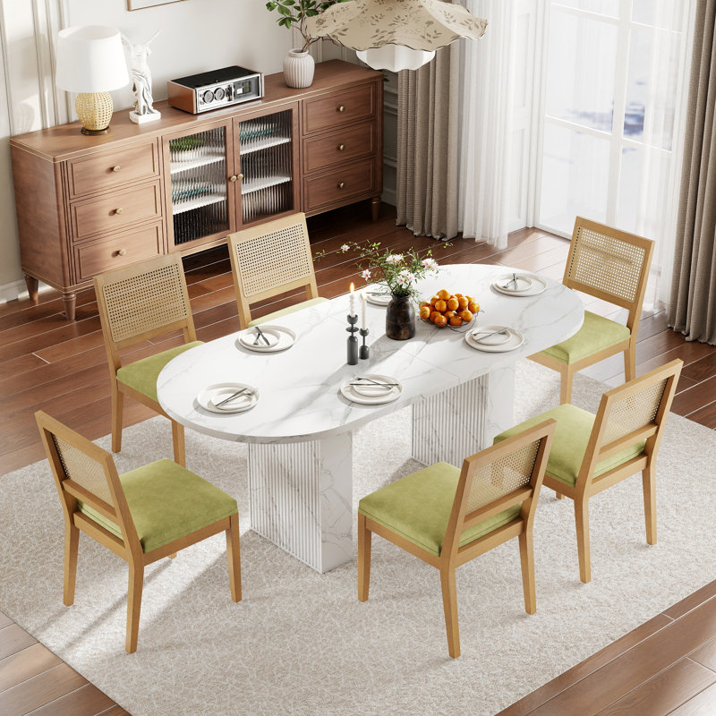 Ensemble de table de salle à manger 5 pièces en rotin, table ovale en bois avec 4 chaises, meubles de cuisine et de salle à manger modernes