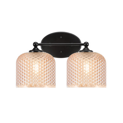 Capri 2 Light Bath Bar Shown In Matte Black Finish With 6" Amber Textured Glass