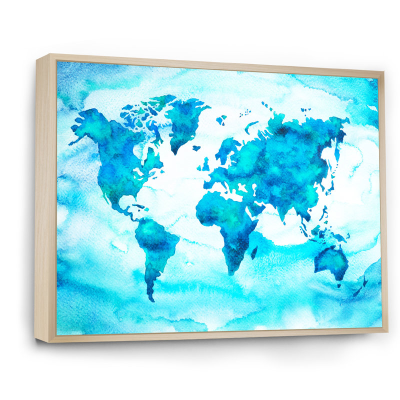 " World Map Tone II ", 30" H x 40" W x 1.5" D, Natural Floater Framed