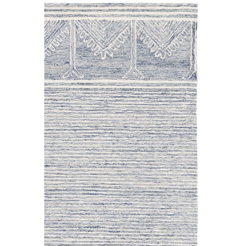 Pine 805 Hand Tufted Wool; Cotton; Latex Geometric Rug in Blue/Ivory, Rectangle 5' x 8'