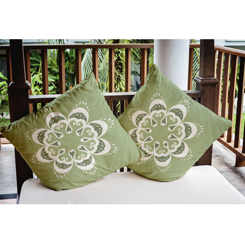 Floral Outdoor Reversible Throw Pillow, 16" x 16", Sage Green