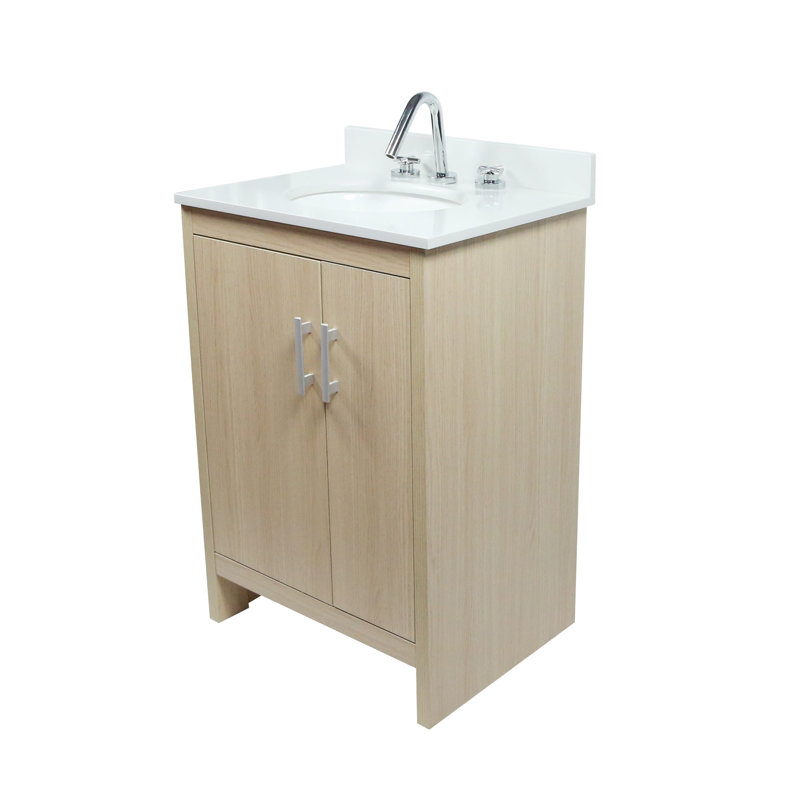 Meuble-lavabo simple 25 po avec comptoir en quartz blanc