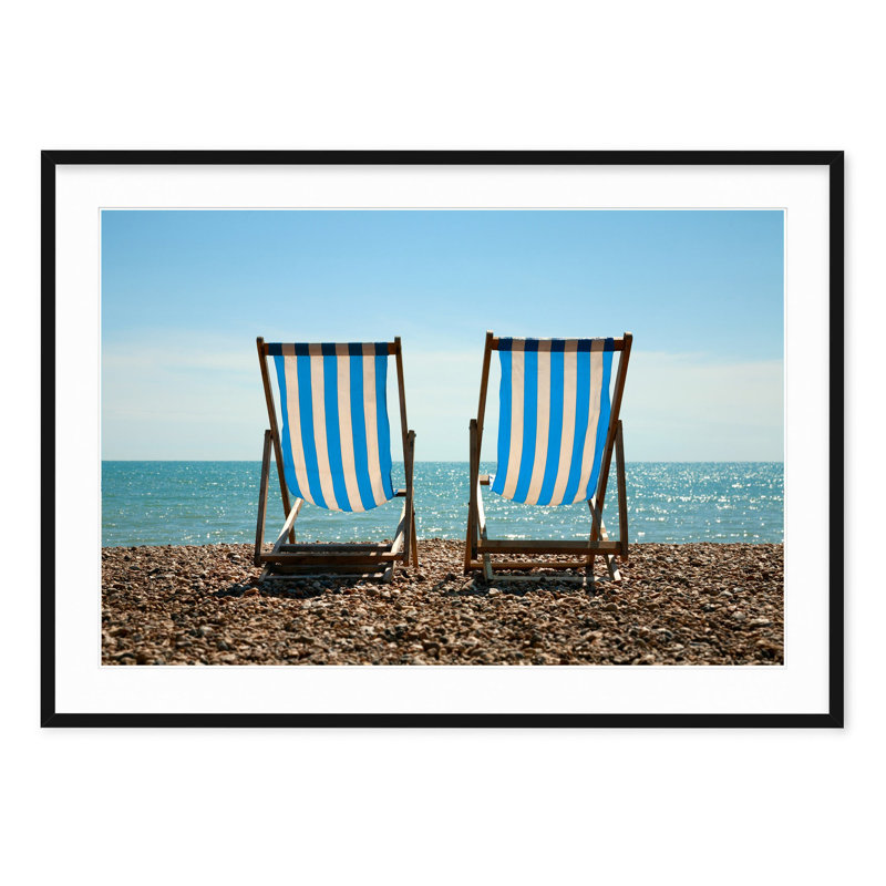 Brighton Beach Chairs - Picture Frame Photograph on Paper, 28.5" H x 40" W, Black Framed