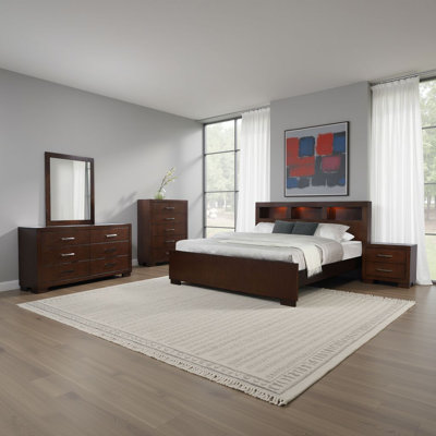 Ensemble de chambre avec tête de lit bibliothèque 5 pièces Bela