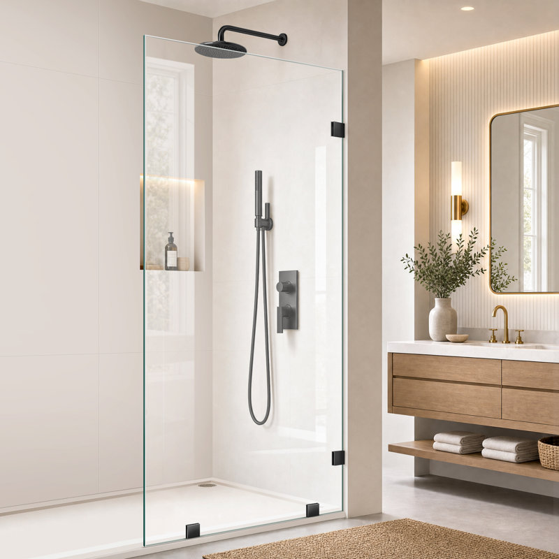Écran de douche sans cadre l 32 po x H 80 po avec verre trempé de 3/8 po (10 mm) transparent, sécuritaire et antidéflagrant