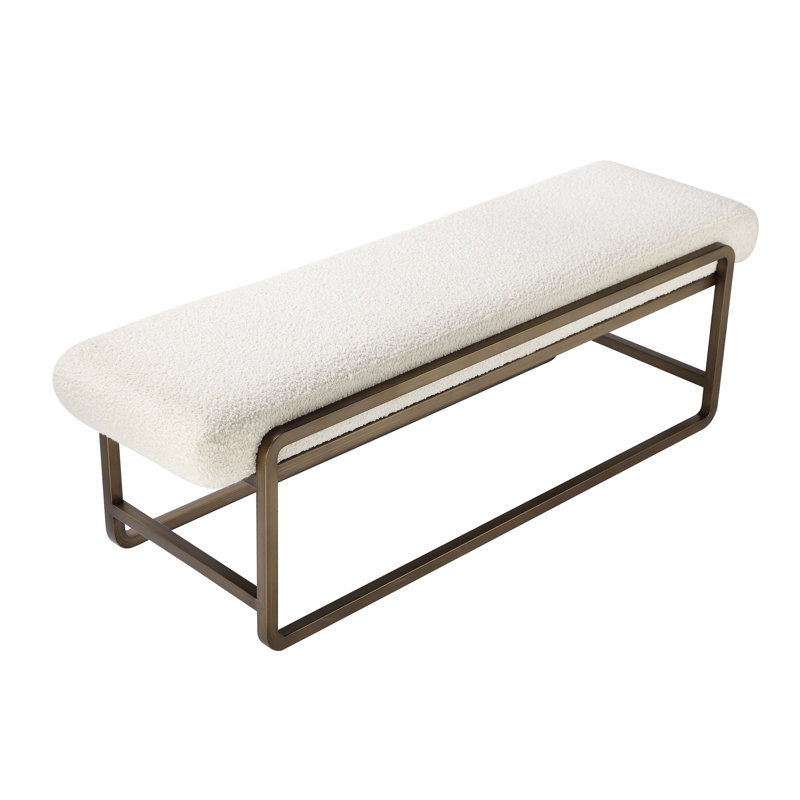Loer 54'' Ivory Boucle Upholstered Bench with Brass Sled Legs