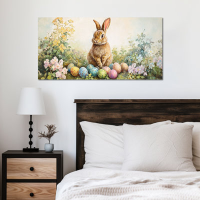 Art mural de lapin de Pâques GUTTATY, décoration murale de photos de lapin de Pâques au printemps, œufs de Pâques et photos de lapin, impressions de Pâques pour le salon, la chambre d'enfant, la chambre de bébé, la chambre de bébé prête à être suspendue 12 po x 24 po