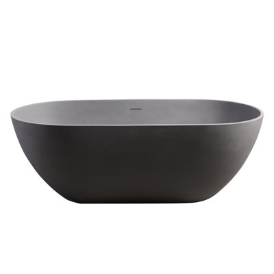 63" Luxury Matte Grey Solid Surface Freestanding Soaking Bathtub, Overflow And Center Drain, High - Performance 63", Luxury, Surface, Freestanding, Grey, Overflow, Modern Style