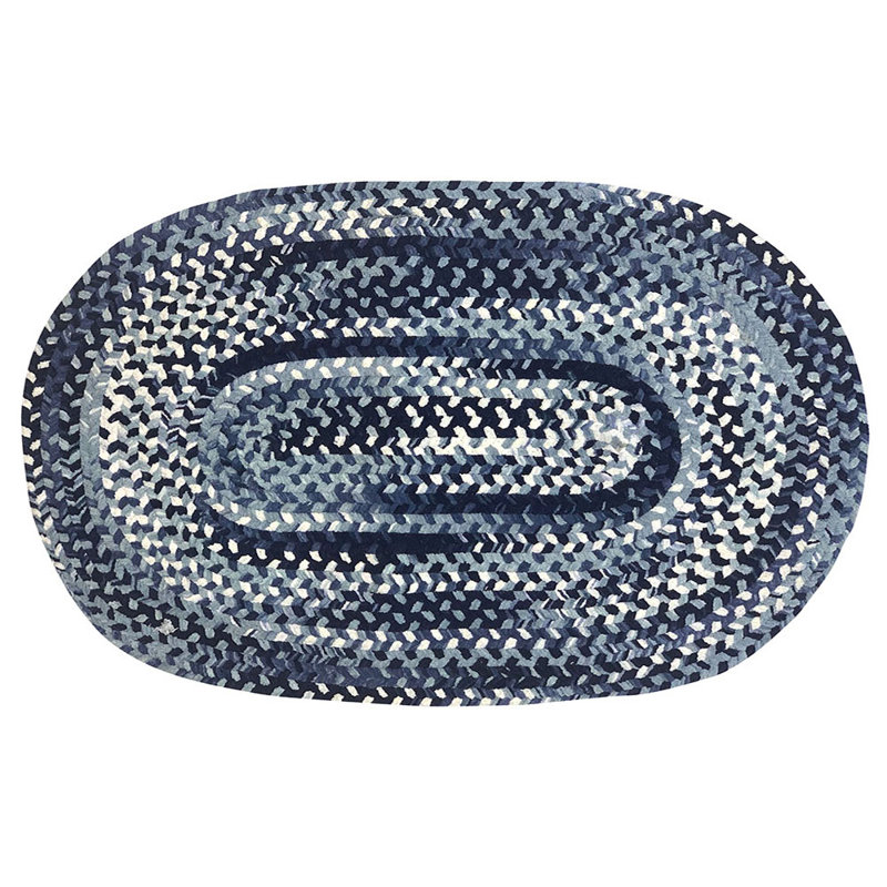 Tapis ombre chenille cotton blue intérieur / extérieur Tamela, Ovale 3 pi x 5 pi