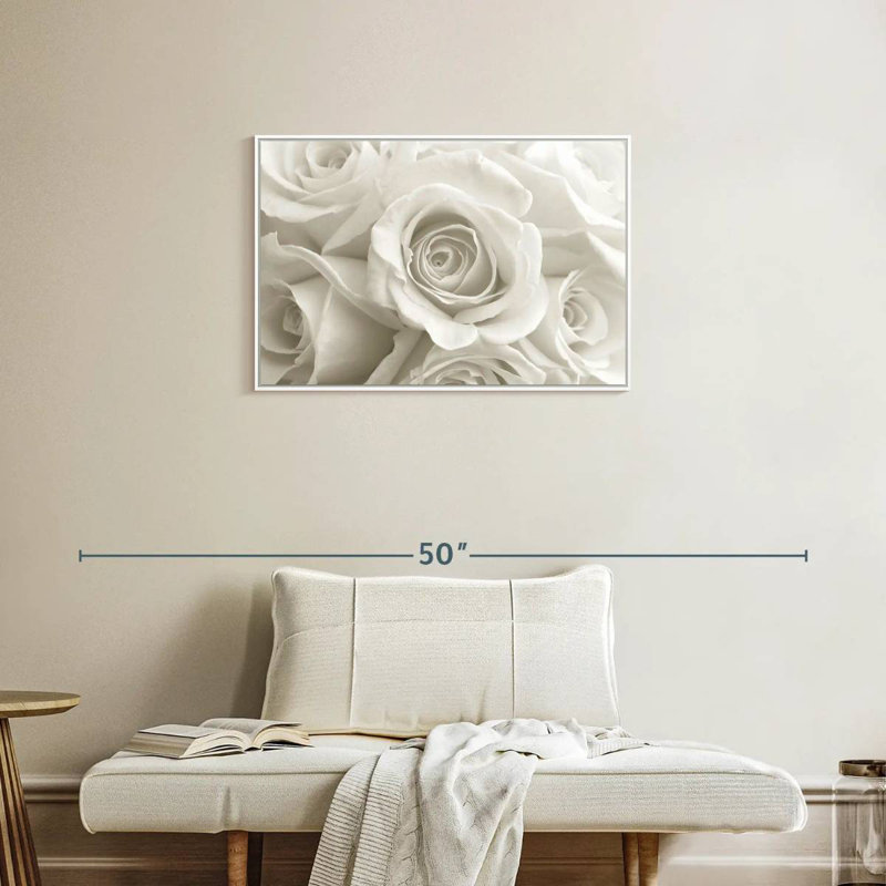 Roses blanches pures, Cadre flottant blanc, 31 po x 21 po