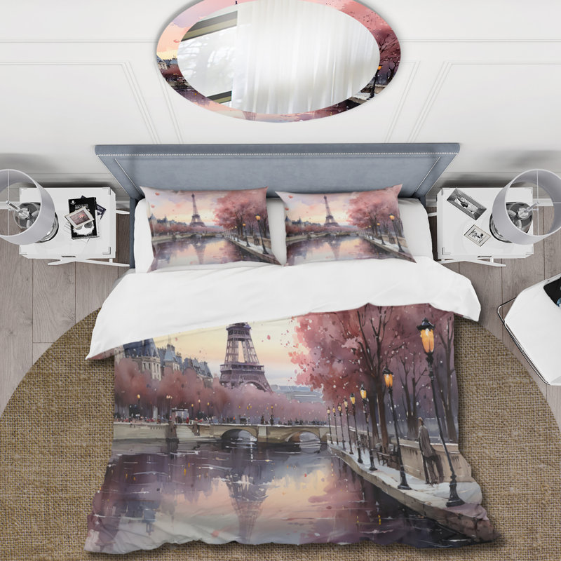 Ensemble de housse de couette rose en microfibre / polyester Rendezvous In Paris II rose