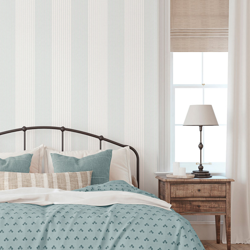 Essential Stripes Library Stripe Wallpaper, Blue Green