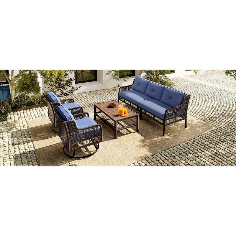 Ensemble de conversation 4 pièces avec chaises pivotantes et canapés en osier
