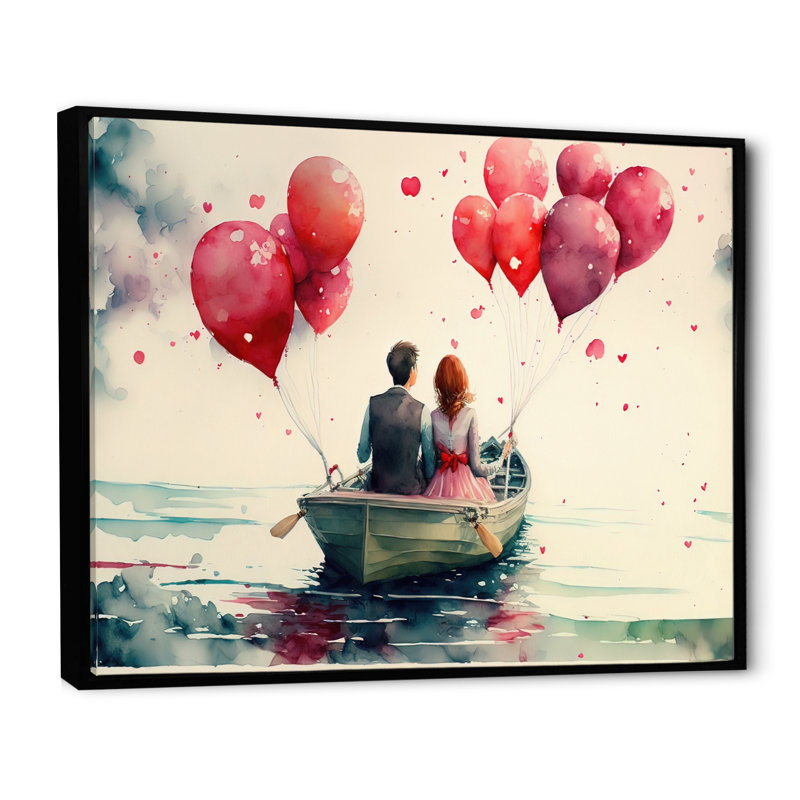 Couple d'amoureux qui passe du temps à l'extérieur I - Peinture sur toile, Toile avec cadre flottant noir