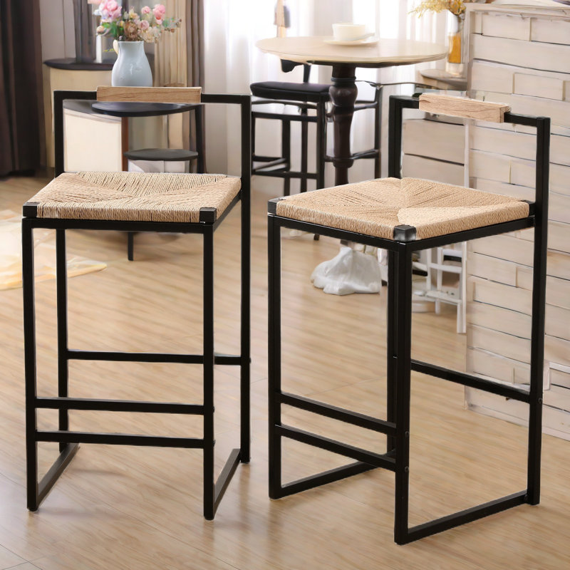 Vanwagoner de 2 tabourets de bar avec dossier et repose-pieds, structure en métal