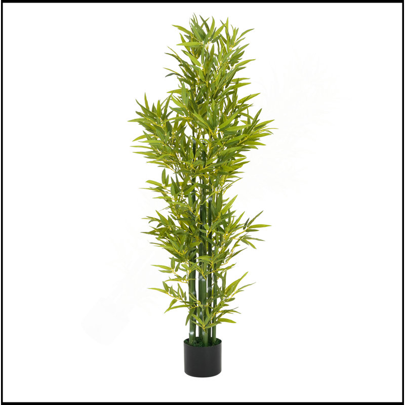 Bambou artificiel 5 'avec pot, ensemble de 2, H 60,75 po x l 27 po x P 27 po