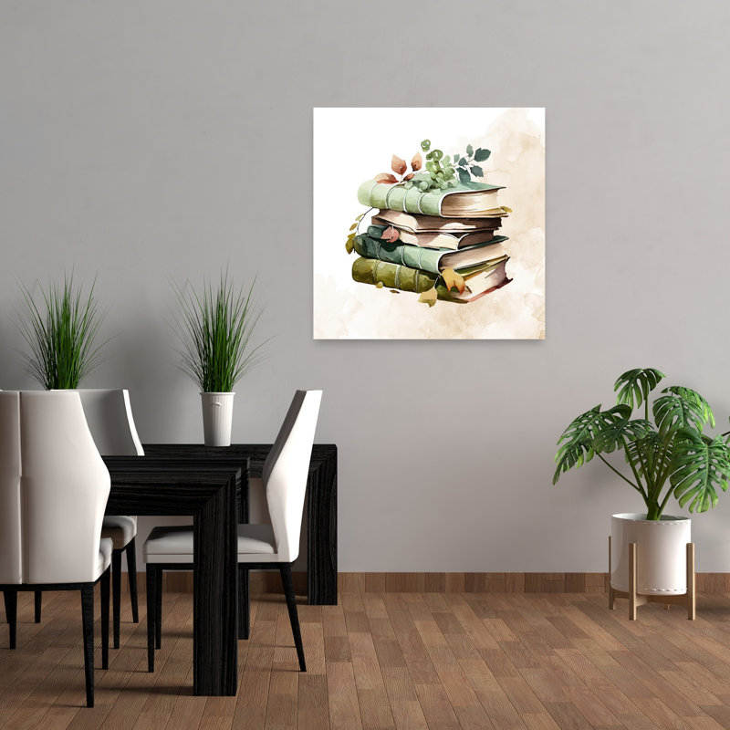 Cozy automne livres, impression d'art abstrait rustique rétro nature, 36" H x 36" W