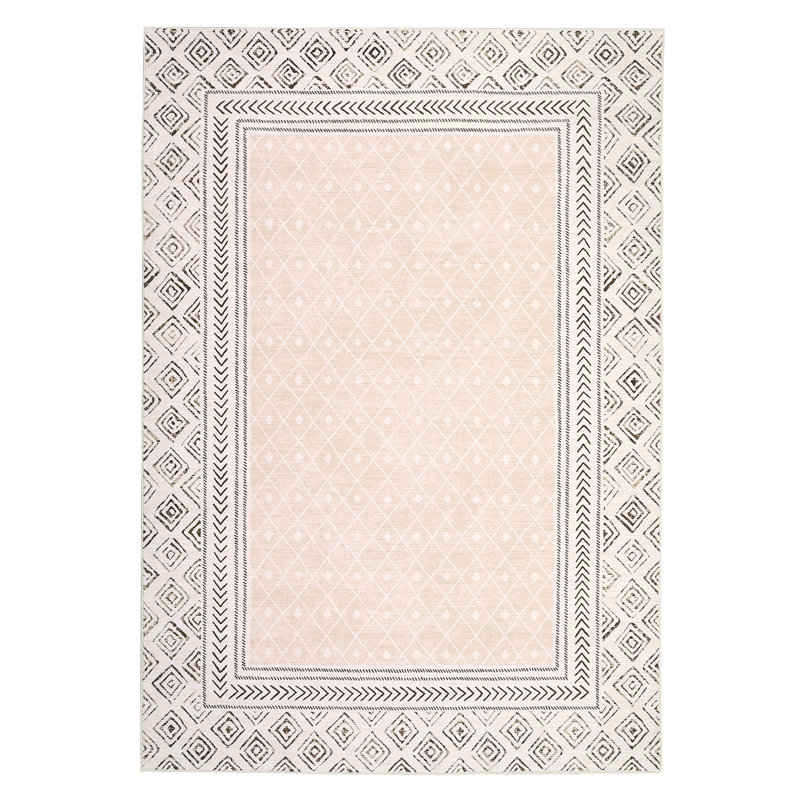Area RugModern Bordered Accent Rug for BedroomWashable Living Room RugHome Decor CarpetNon Shedding Kitchen Rug, Beige