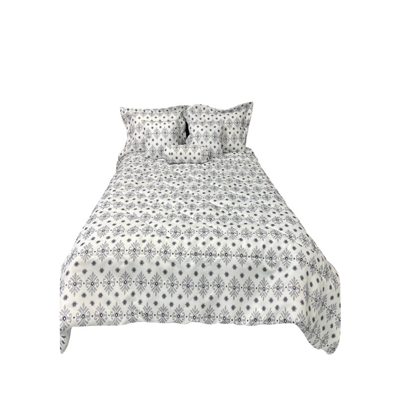 Ensemble d'édredon réversible en mélange de coton, Édredon grand + 2 taies décoratives standard + 3, Crème