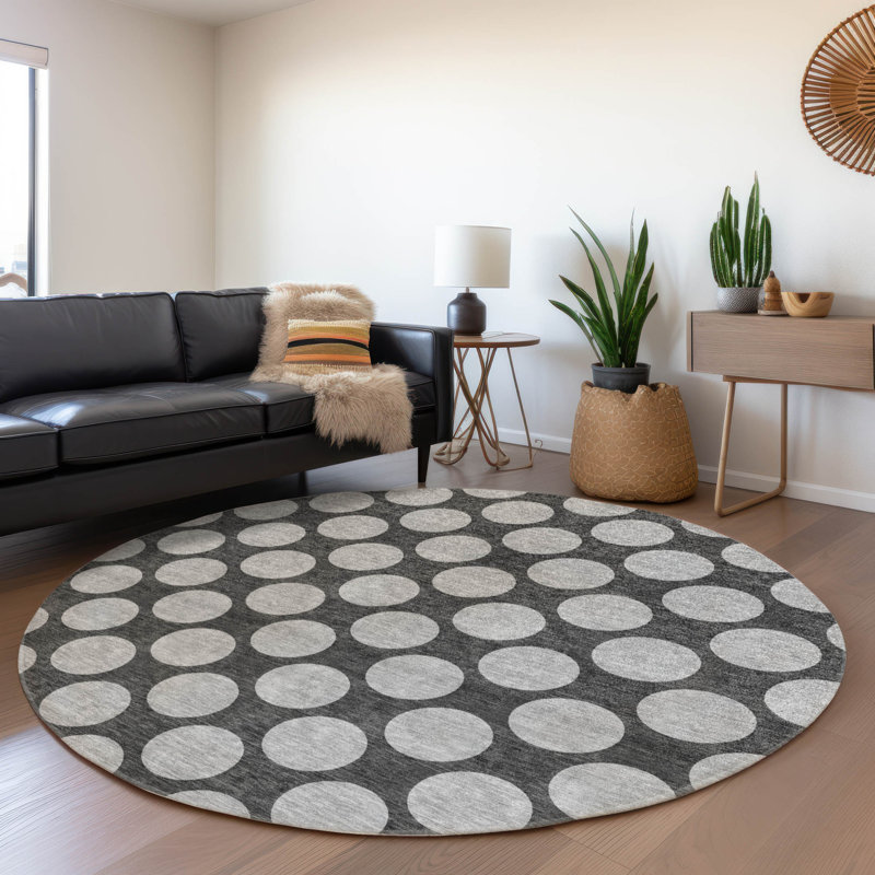 Chayden Flatweave Washable Polka Dots Indoor / Outdoor Rug, Round 8'