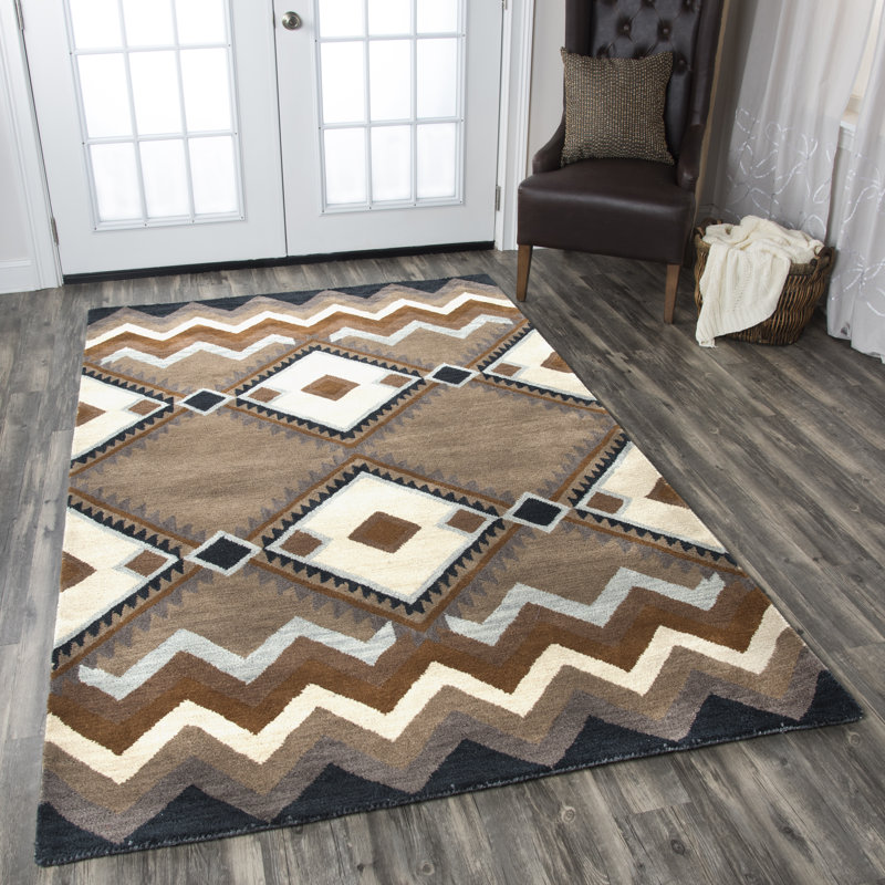 Tapis taupe foncé en laine touffeté à la main Britt Southwestern, Rectangulaire 3 pi x 5 pi