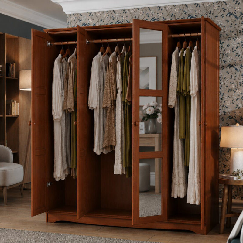 Armoire-penderie 100% bois massif Arieyana, Moka