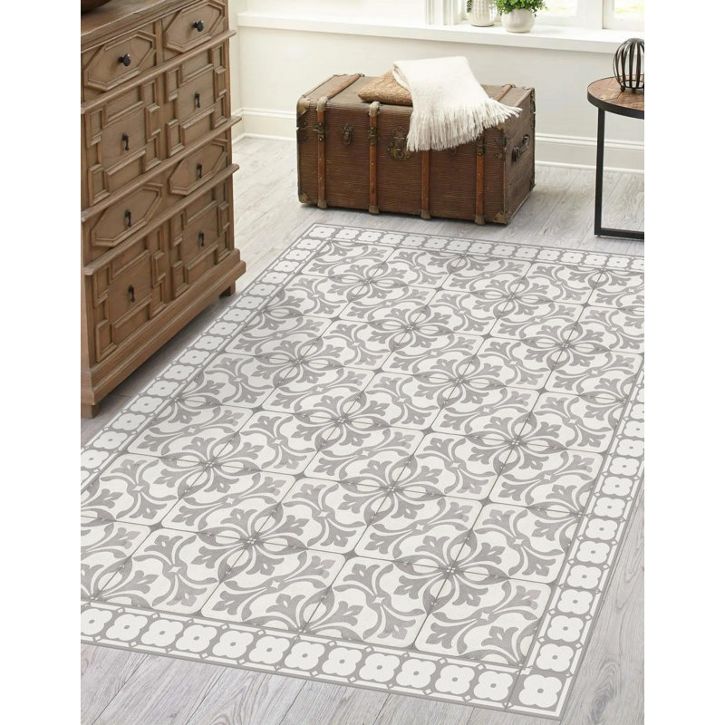 Emitt Vinyl Machine Printed Area Rug, Rectangle 3'3.4" x 4'4.4"
