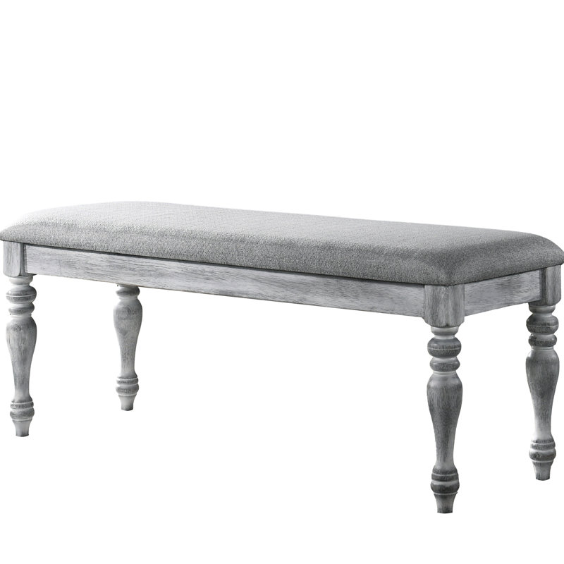 Turned Leg Dining Bench With Rustic White Surface And Upholstery Versatile Gray Upholstered In Style