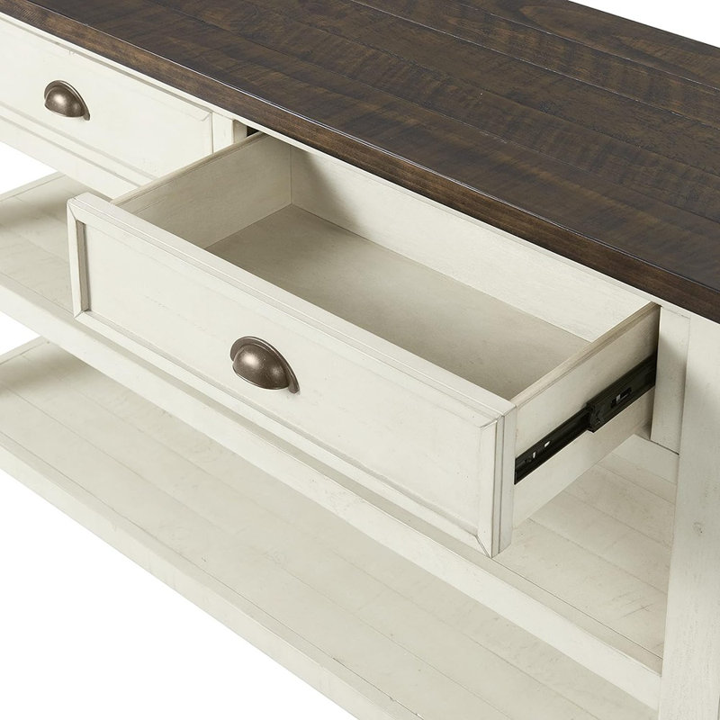 Holliman 50'' Solid Wood Console Table, Cream White/Brown