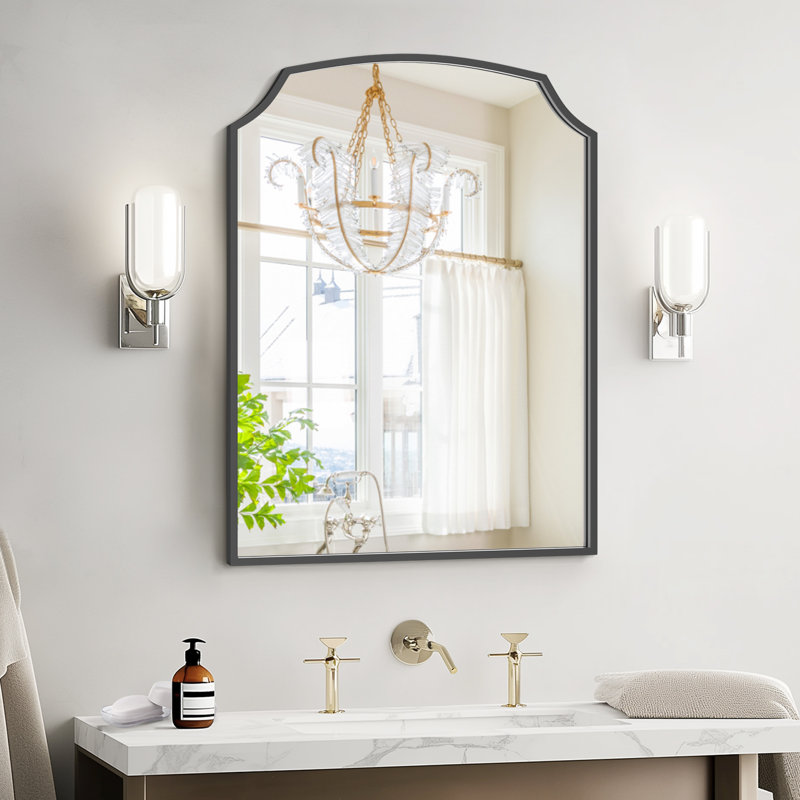 Fan-Shaped Wrought Iron Framed Decorative Mirror, 24" x 18", Black