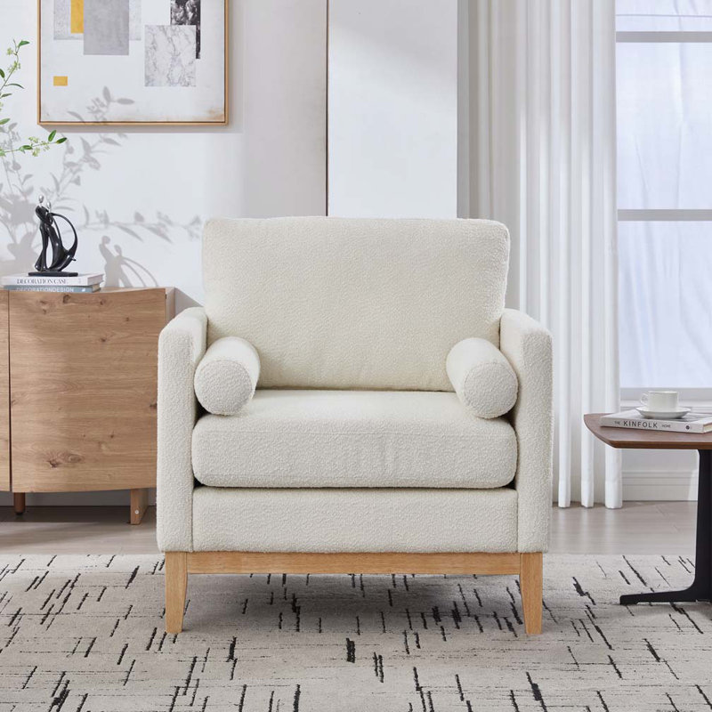 Fauteuil d'appoint 35,4 po, Naturel, Ivoire ivoire