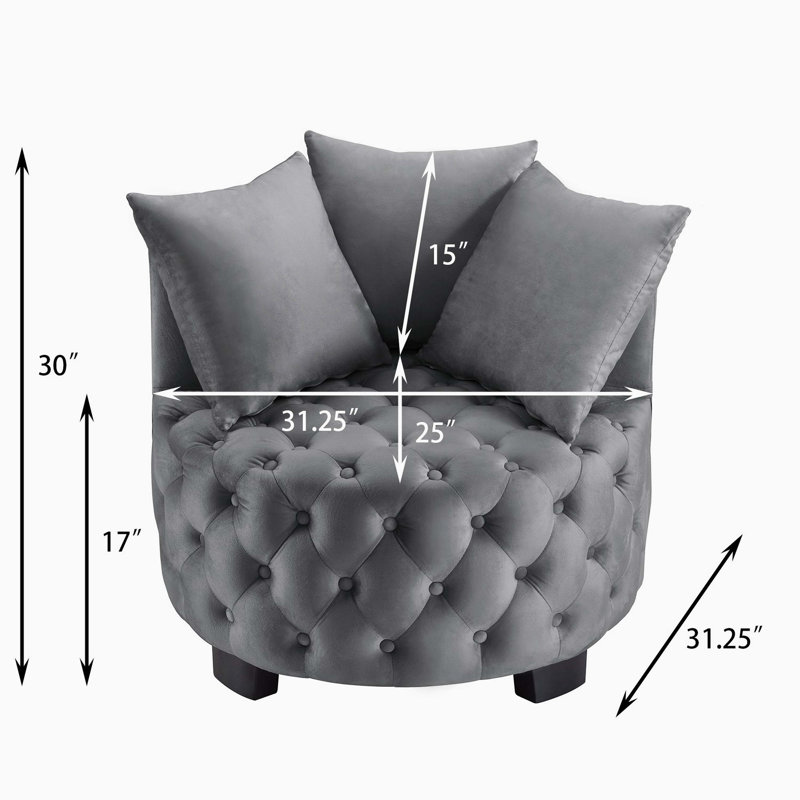 Fauteuil de loisir contemporain rembourré capitonné, gris foncé, Gris foncé