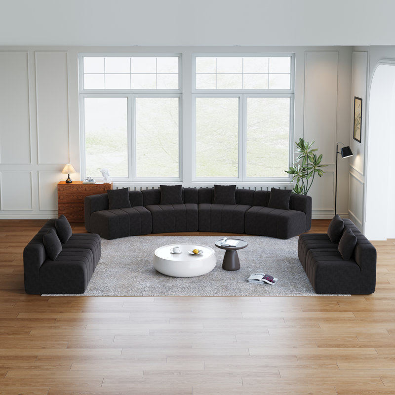 Canapé modulaire moderne en chenille, conception symétrique incurvée, confort à la maison, Black
