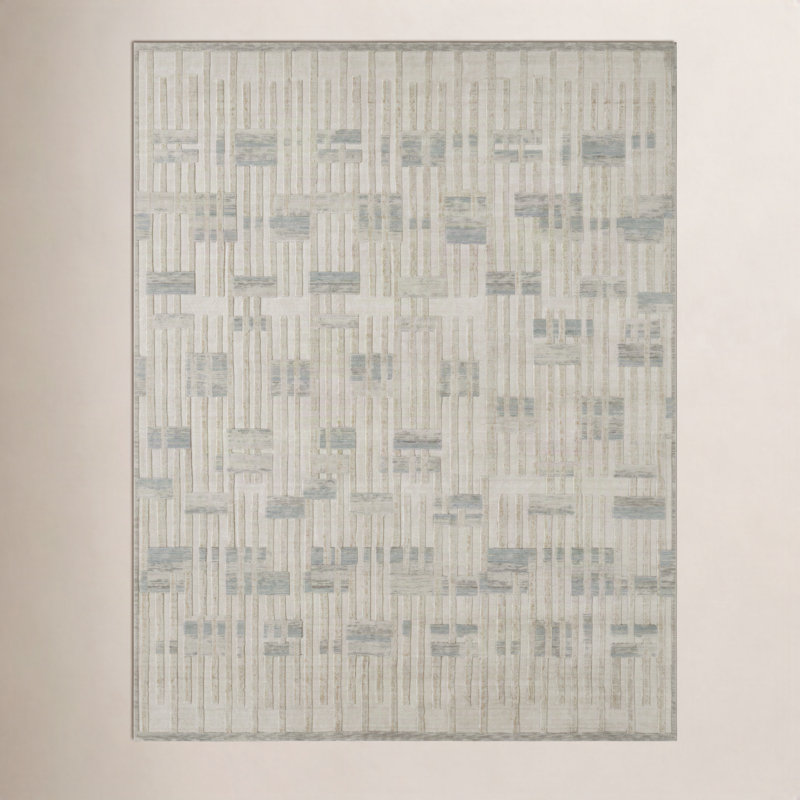 Wool Area Rug, Cream/Sand/Azure Abstract, Rectangle 8'6" x 11'6"