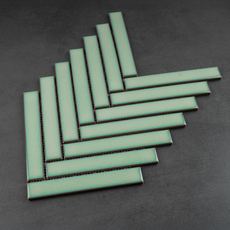 Porcetile 8.27 in. x 9.77 in. Herringbone Matte Porcelain Mosaic Wall and Floor Tile, Green Glossy
