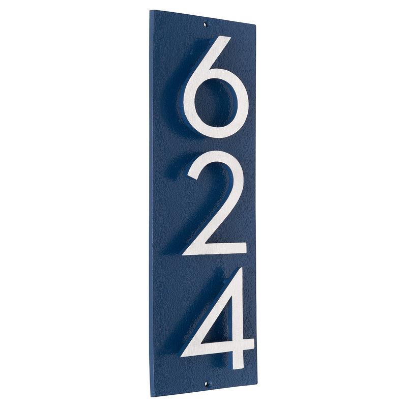 Floating 1-Line Wall Address Plaque, Sea Blue, Satin Nickel Two Tone, Yes