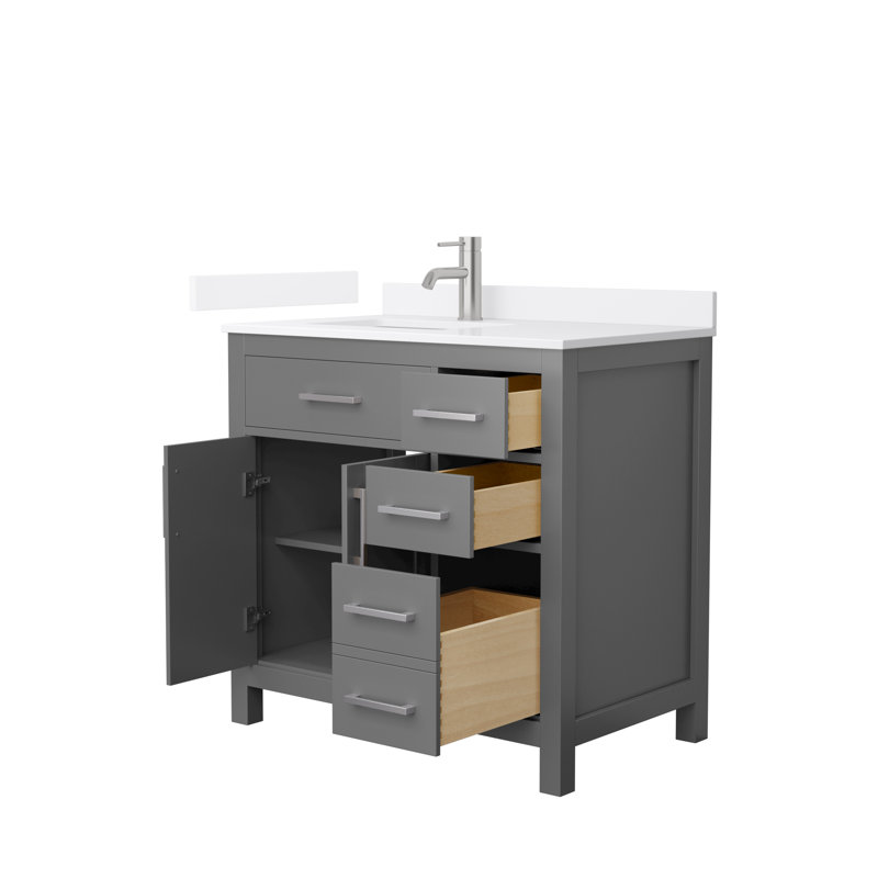 Beckett 36" Freestanding Single Bathroom Vanity with Quartz Top, Brushed Nickel, White Quartz, Dark Gray