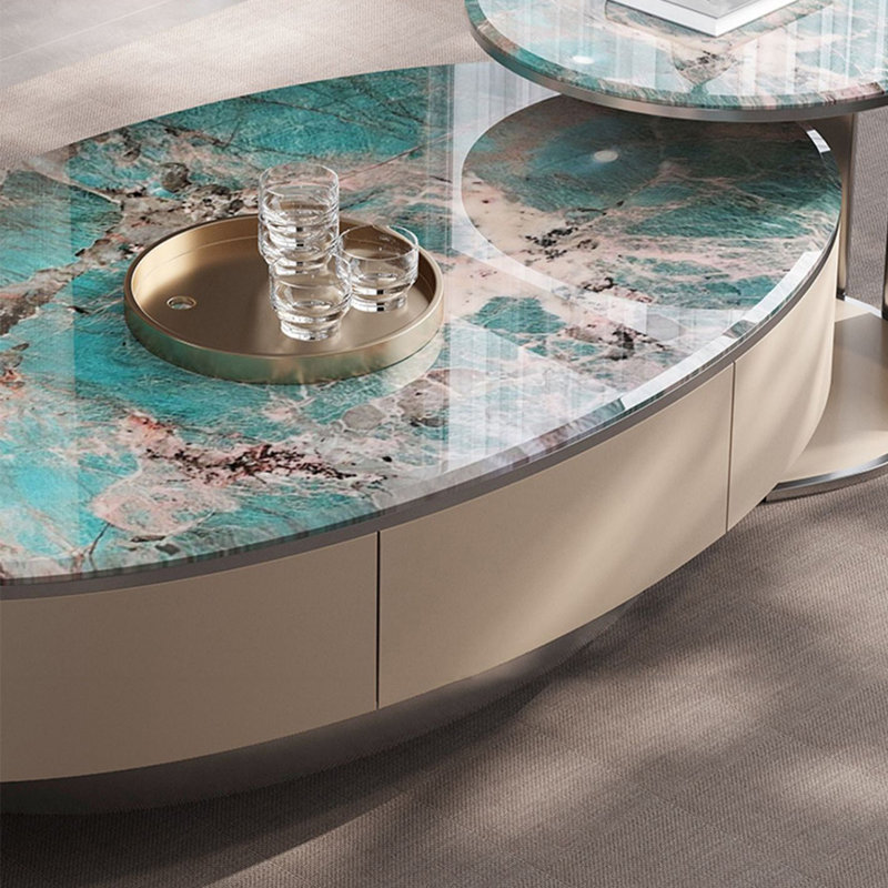 Light luxury oval marble coffee table, 15.7" H x 39.4" W x 23.6" D, Dark Gray