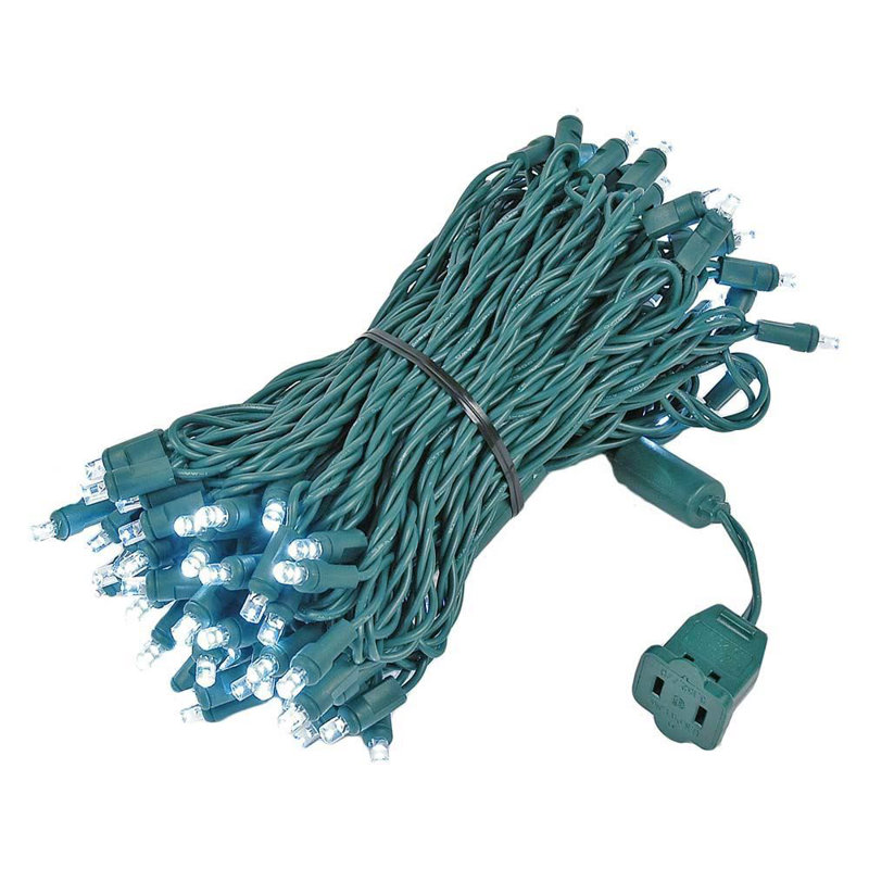 Outdoor 100 - Bulb 50'' Plug-in LED Wide Angle LED String Light, Green, Pure White