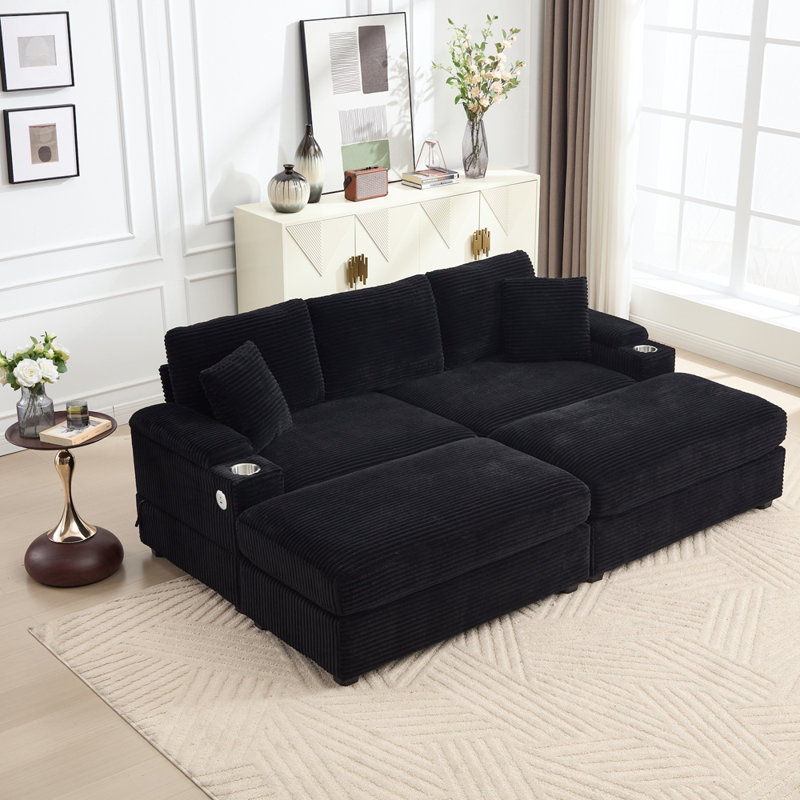 Canapé 86,61 "rembourré avec repose-pieds, Noir