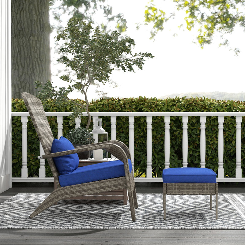 Outsunny Patio Wicker Adirondack Chair With Ottoman, Outdoor Fire Pit Chair With Cushions, High-Back, Large Seat & Armrests For Deck, Garden & Backyard