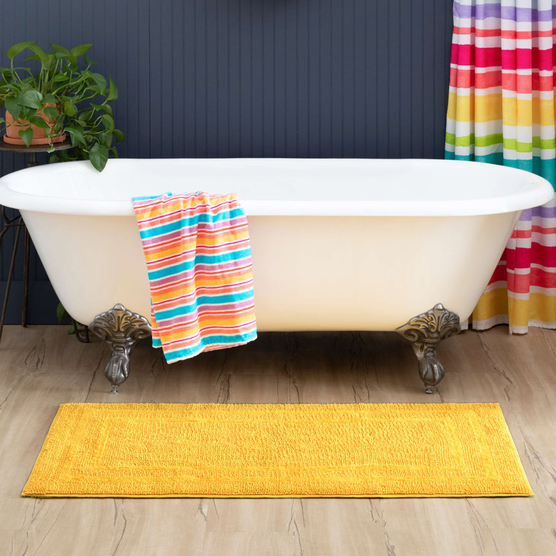Tapis de bain lavable à la machine Kail, L 27 po x L 45 po, Fiesta - jaune