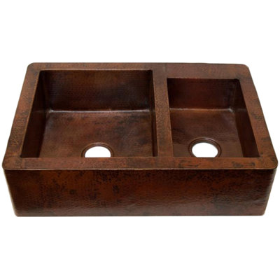 33'' L Double Bowl Copper Kitchen Sink