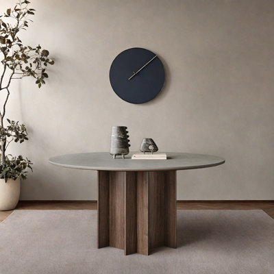 Oak wood plank round dining table